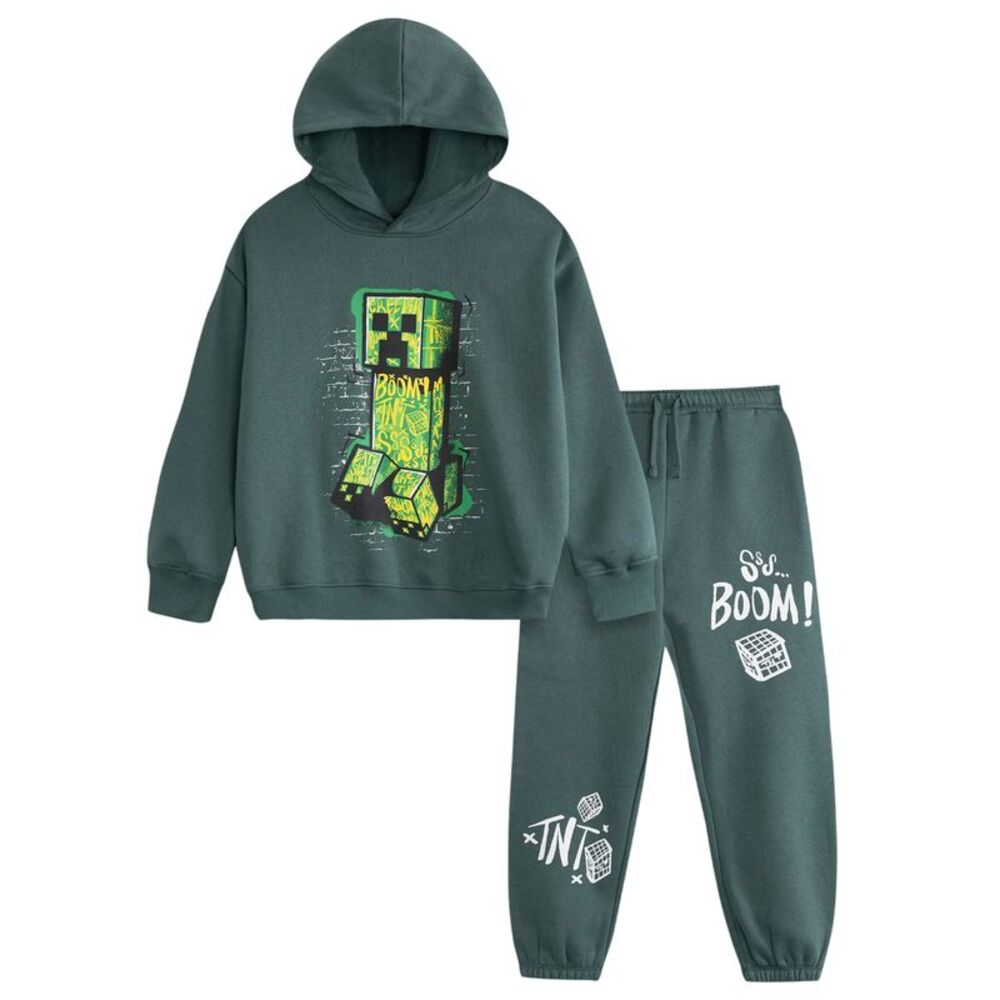 Minecraft Boys Creeper Hoodie And Joggers Set / Green